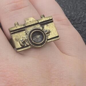 Gold Tone Camera Statement Ring